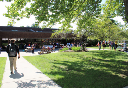 Students on MCC's outdoor commons area