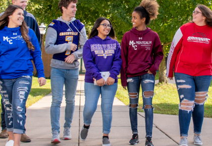 Dual enrollment students walking outside