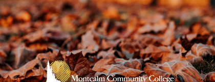 Fall leaves on ground. MCC logo overlay