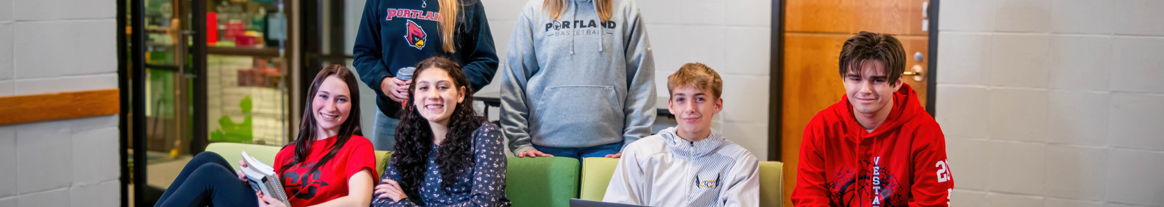 group of students sitting in Woodside Cafe