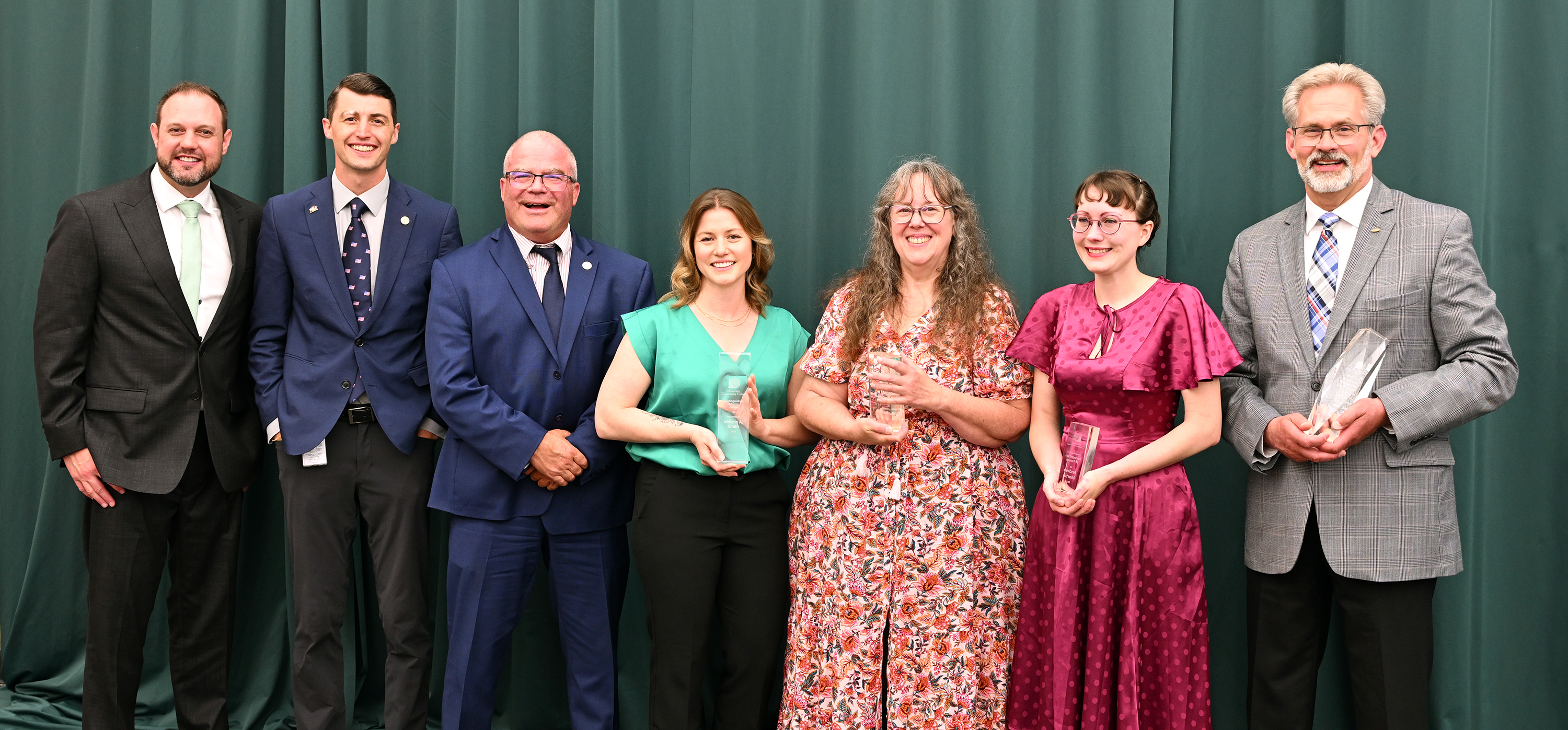 Award recipients and special guests at Montcalm Community College’s June 24 Centurion Awards Banquet include, from left, MCC President Dr. Bradley J. Barrick, State Rep. Pat Outman, State Sen. Rick Outman, Distinguished Alumni Award recipient Abilene A. Smith, Leslie K. Morford Faculty Recognition Award recipient Dr. Elizabeth Klooster, MCC Social Sciences Instructor Andrea Martin, who was recognized for achieving faculty tenure, and Distinguished Service Award recipient Ransom Leppink.