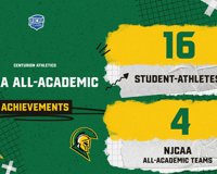 Green and yellow graphic that says NJCAA All-Academic Achievements.